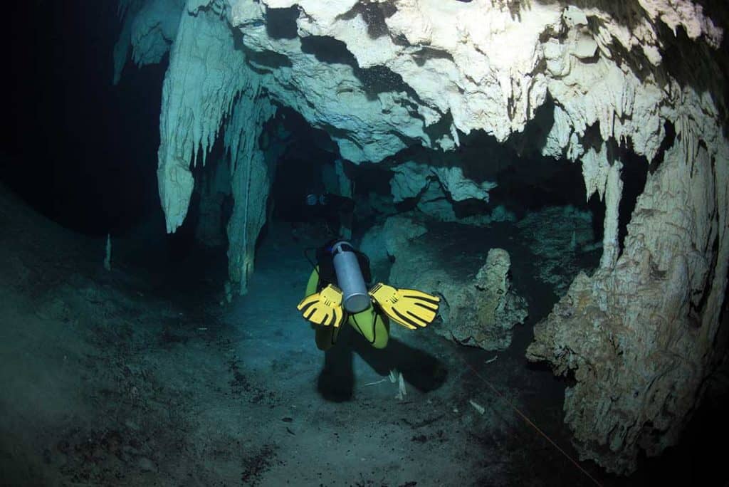 cave diving instructor in a cenote