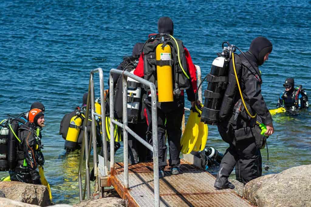 divers in sweden entering in cold water