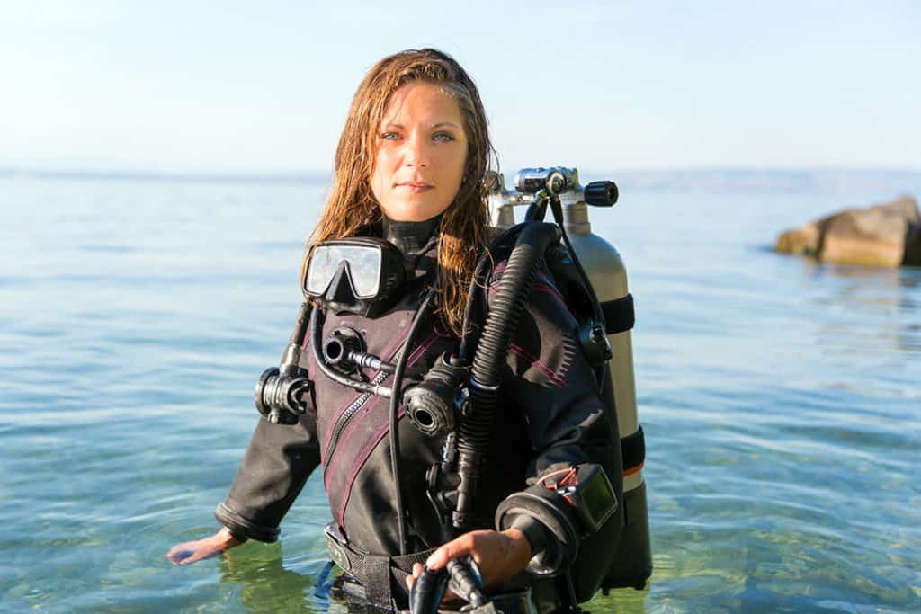 scuba diving instructor with a drysuit