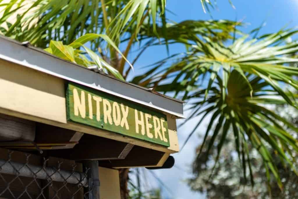 nitrox here sign at a dive center